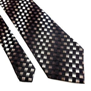 Kenneth Cole Reaction Brown Tan Woven Geometric Silk Tie‎